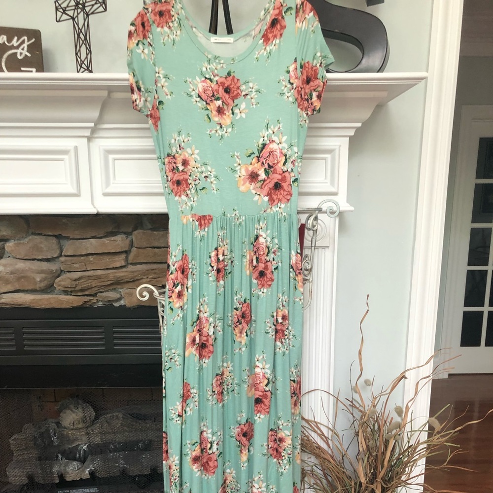 Mint and Floral Maxi Dress